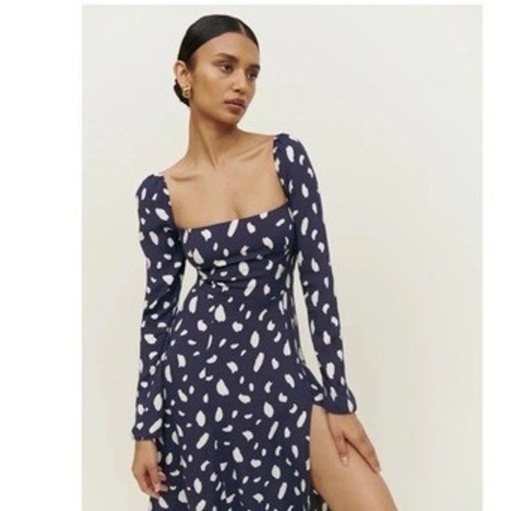 Reformation Sigmund Dress in Splatter Navy White Size 0